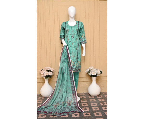 Lebaas’e Saajee Digital Printing Lawn (3 piece) Green Color