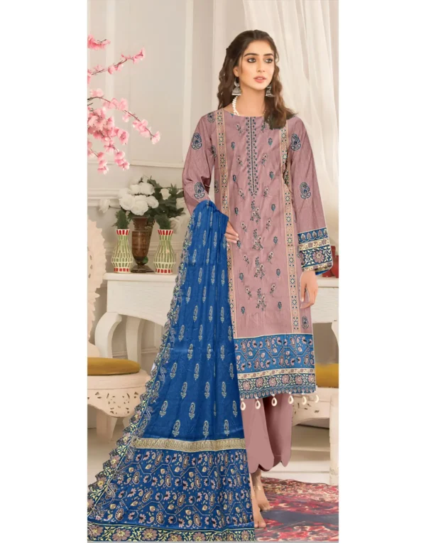 Lebaas'e Saajee Embroidery Unstitched Lawn Dress (3 piece) Brown Color