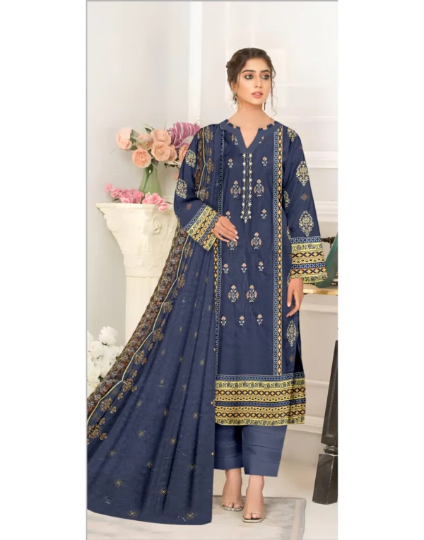 Lebaas'e Saajee Embroidery Unstitched Lawn Dress (3 piece) Gray Color