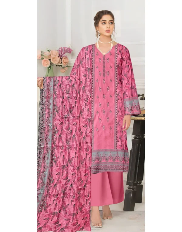 Lebaas'e Saajee Embroidery Unstitched Lawn Dress (3 piece) Pink Color