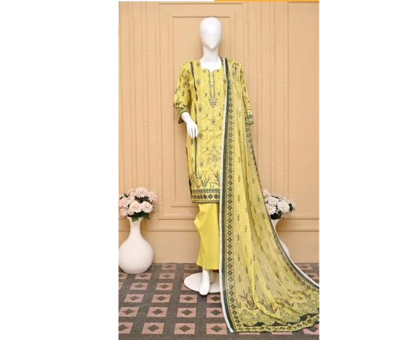 Lebaas'e Saajee Digital Printing Lawn (3 piece) Yellow Color
