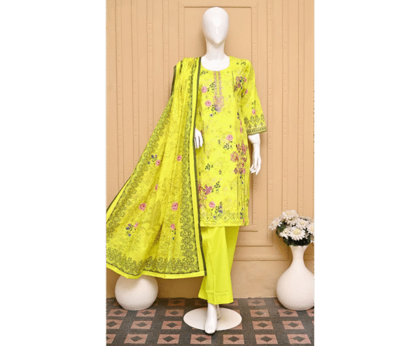 Lebaas’e Saajee Digital Printing Lawn (3 piece) Yellow Color