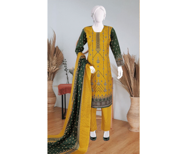Lebaas’e Saajee Digital Printing Lawn (3 piece) Mustard Color
