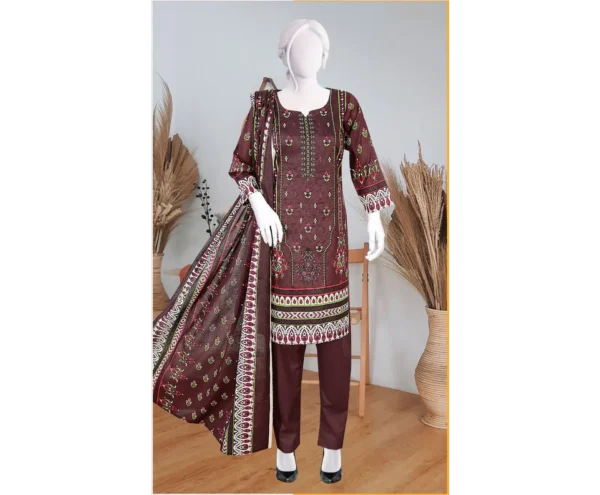 Lebaas’e Saajee Digital Printing Lawn (3 piece) Brown Color