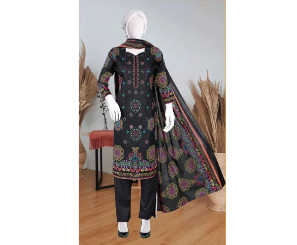 Lebaas’e Saajee Digital Printing Lawn (3 piece) Black Color