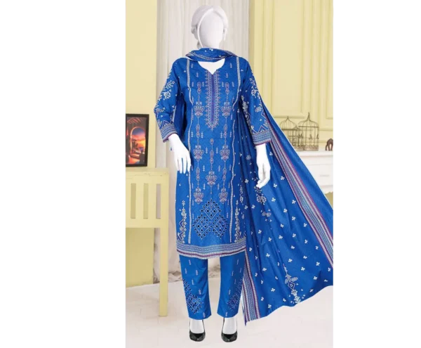 Lebaas’e Saajee Digital Printing Lawn (3 piece) Blue Color