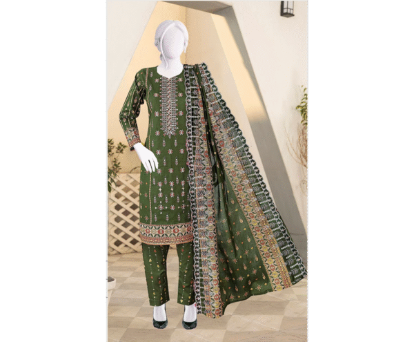 Lebaas’e Saajee Digital Printing Lawn (3 piece) Dark Green Color