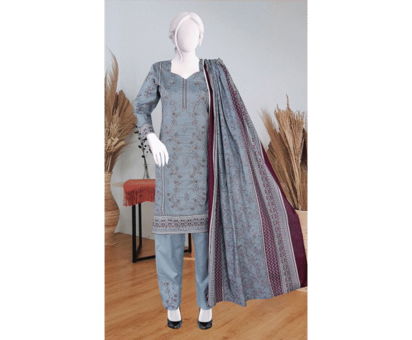 Lebaas’e Saajee Digital Printing Lawn (3 piece) Gray Color