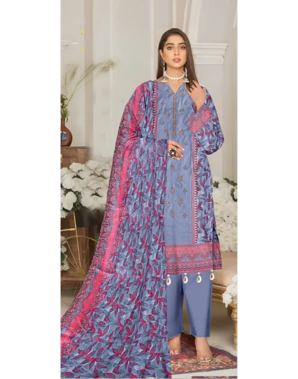 Lebaas'e Saajee Embroidery Unstitched Lawn Dress (3 piece) Purple Color