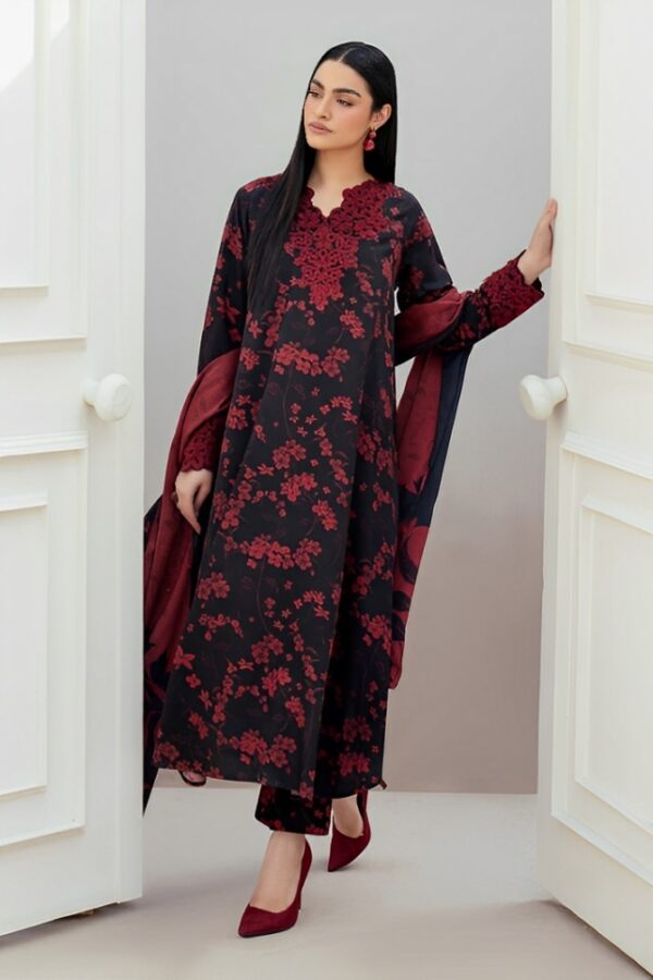 Lebaas’e Saajee Embroidery Unstitched Premium Lawn Dress (3 piece) Red & Black