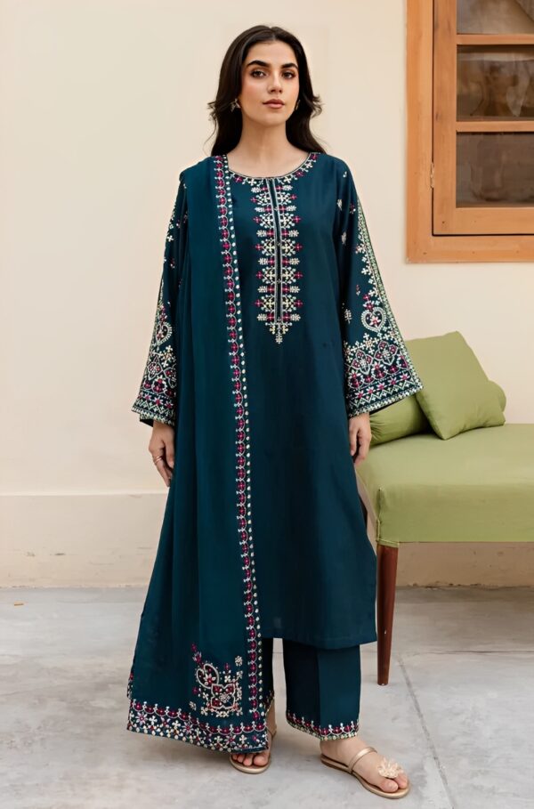 Lebaas’e Saajee Embroidery Unstitched Heavy Embroidered Dress (3 piece) Navy Blue