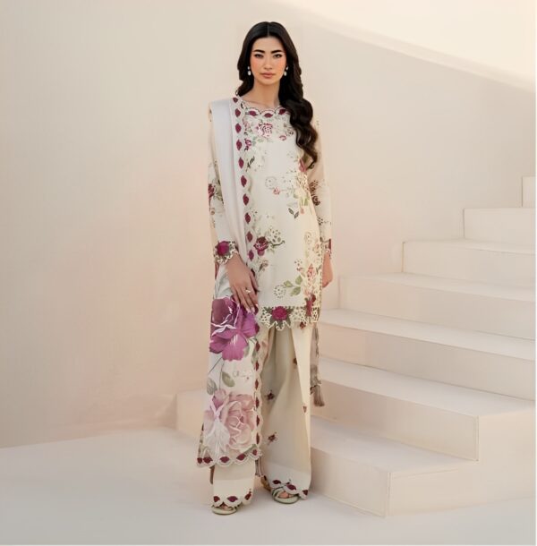 Lebaas’e Saajee Lawn & Chiffon Front with heavy embroidered Dress (3 piece)